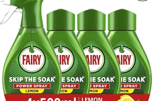 FAIRY SKIP THE SOAK DISH SPRAY KIT LEMON, TRIGGER + 4X500ML REFILL. 100% GREASE REMOVAL FOR DISHES & SURFACES.AUTO-WIN 03/08