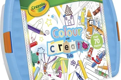 CRAYOLA COLOUR AND CREATE TUB – INCLUDING CRAYONS, MARKERS, PENCILS, PENS, CHALKS, COLOURING BOOK AND STICKERS-AUTO WIN 21/08
