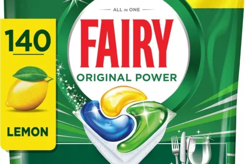 FAIRY ORIGINAL POWER DISHWASHER TABLETS LEMON, 140 CAPSULES, 1ST TIME CLEANING ACTION WITH NO REWASH, EFFECTIVE ON 100% GREASE, SPOTLESS SHINE WITHOUT RESIDUES AUTO-WIN 20/08