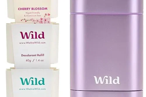 WILD – PURPLE CASE WITH REFILL VARIETY PACK (3 X 40G) – NATURAL REFILLABLE DEODORANT – ALUMINIUM FREE – INCLUDES FRESH COTTON & SEA SALT, CHERRY BLOSSOM AND COCONUT & VANILLA SCENTS – VEGAN AUTO-WIN 08/08