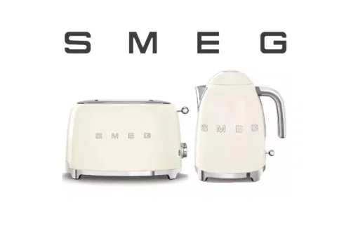 SMEG STYLE KETTLE AND 2 SLICE TOASTER, CREAM-AUTO WIN 10/08