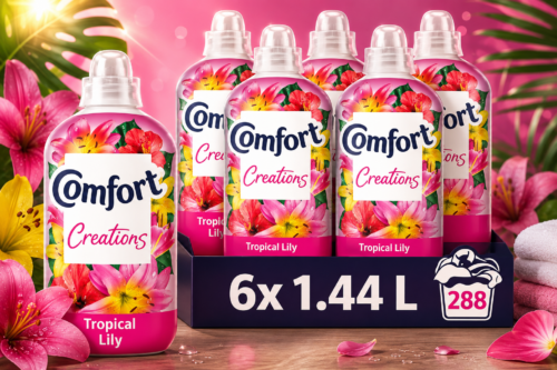 Comfort Perfume Creations Tropical Lily Fabric Conditioner Softener with Motion-Activated Fragrance Technology 100 Days of Freshness 48 washes(1.44 L) - Case pack of 6 AUTO-WIN
