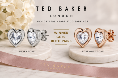 2 PAIRS OF TED BAKER HAN CRYSTAL HEART STUD EARRINGS SLIVER TONE AND ROSE GOLD TONE-AUTO WIN 01/09