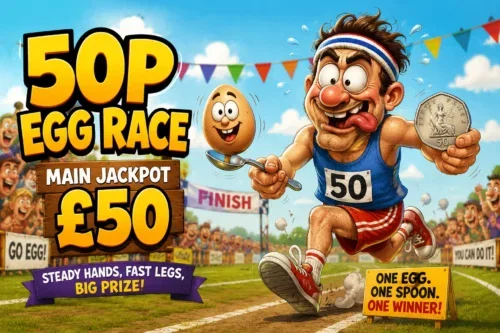 50P EGG RACE-MAIN JACKPOT £50 -AUTO WIN 17/08