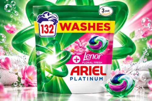 Ariel Platinum PODS®, Washing Liquid Laundry Detergent Capsules, 3 x 44 Washes, +Touch of Lenor Floral Fresh, 7-Day Long-Lasting Freshness AUTO-WIN 08/09