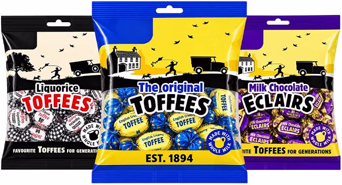 3x Walker's Nonsuch Assorted Toffees & Eclairs, 3 Bag Variety Pack-AUTO WIN 08/09