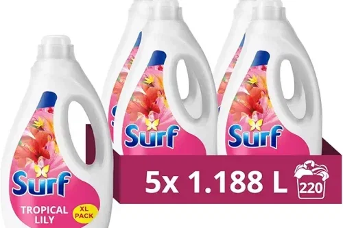 Surf Tropical Lily Laundry Washing Liquid 220 washes with a joy-infused fragrance with essential oils lasting up to 12 hours in wear Detergent for brilliantly clean results (5x 1.188 L)-AUTO WIN 04/09