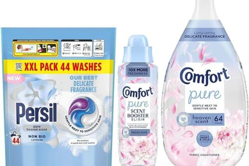 Pure Heaven Scent Complete Laundry Trio – Fabric Conditioner (64 Wash), Scent Booster Elixir (460ml), Persil Capsules(44Wash), Long-Lasting Fragrance, Gentle & Fresh Laundry Care-AUTO WIN 02/09