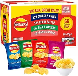 WALKERS PACK OF 66 X 25G ASSORTED CLASSIC WALKERS CRISPS BULK BUY. MULTIPACK CRISPS POTATO SNACKS-AUTO WIN 03/10