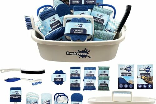 26Pc Complete Cleaning Caddy Kit With Microfibre Cloths, Sponge & Scourer's For Kitchen And Bathroom Cleaning - Home Cleaning Kit AUTO-WIN 08/09