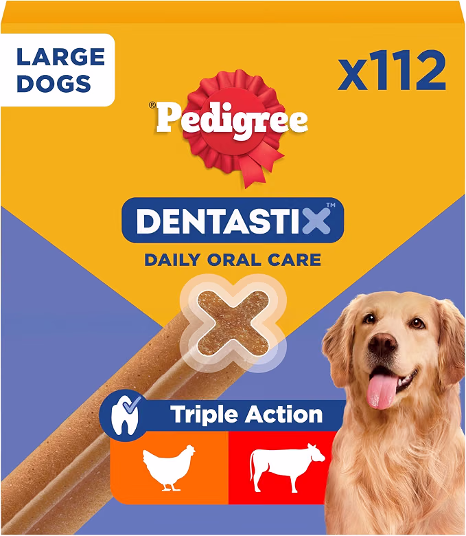 PEDIGREE DENTASTIX - Dental Dog Chews - Adult Large Dogs 25kg+ - 4 x 28 Sticks - Megapack of Dog Dental Sticks-AUTO WIN 10/09