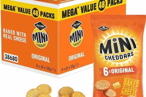 Jacob's Mini Cheddars Snacks Bulk - Mega Value Box of 48 x 23g Original Cheddar Biscuits Baked with Real Cheese-AUTO WIN 02/10