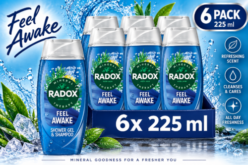 3 WINNERS RADOX MINERAL THERAPY FEEL AWAKE 2-IN-1 SHOWER GEL & SHAMPOO 6X 225 ML AUTO WIN 22/09