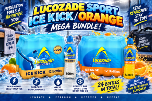Lucozade Sport Ice Kick,  500ml (Pack of 12) and Lucozade Sport Body Fuel Orange 500ml x12 Isotonic Electrolyte Drink AUTO-WIN 05/09