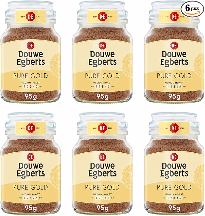 Douwe Egberts Pure Gold Medium Roast Instant Coffee 95g (Pack of 6 Jars, Total 570g)-AUTO WIN 23/09