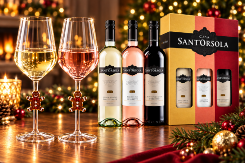 Next Set of 2 Clear Christmas Gingerbread Stem Wine Glasses & Sant'Orsola - Gift Boxed Wine -AUTO WIN 06/10