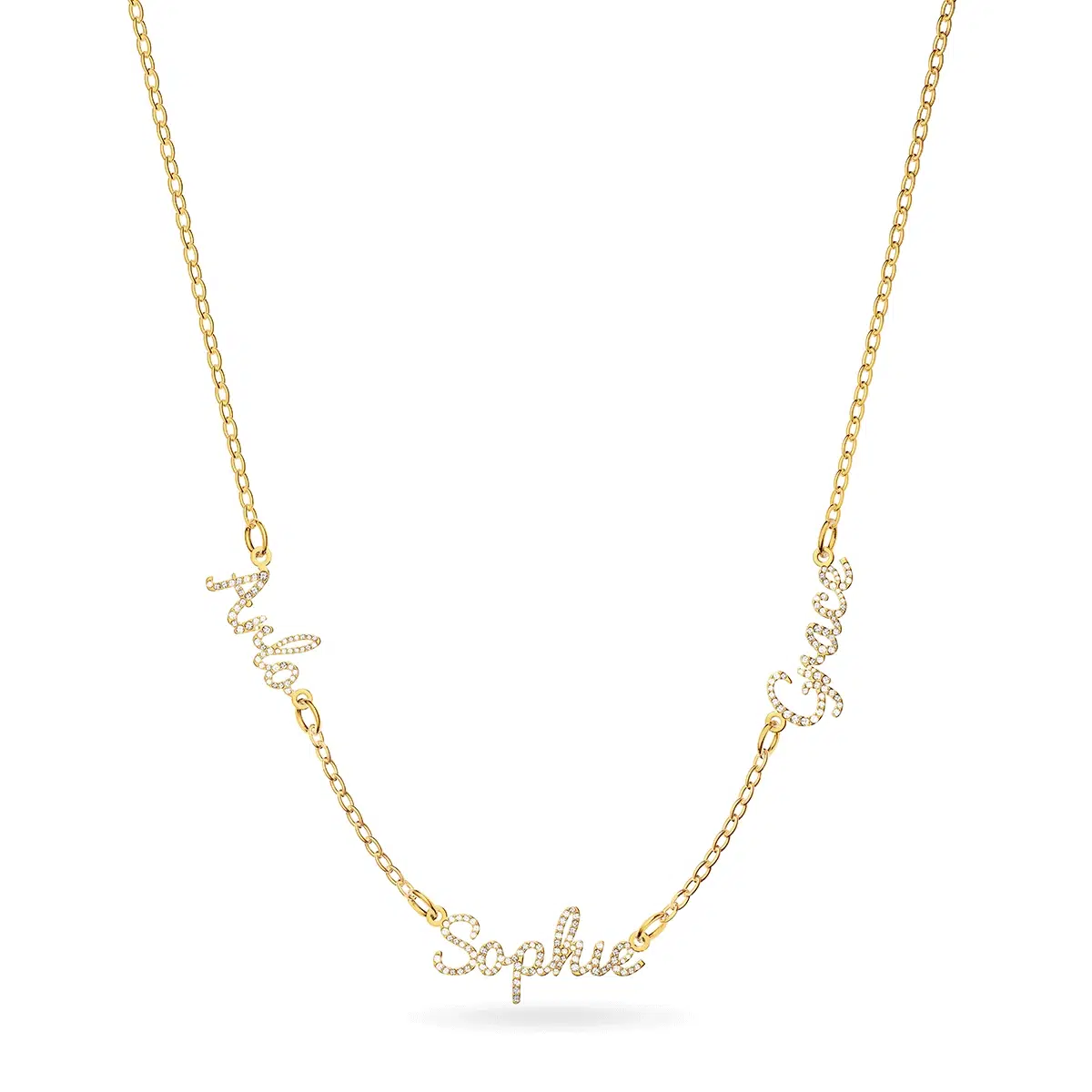 ABBOT LYON Multi Crystal Cursive Name Necklace (Gold)