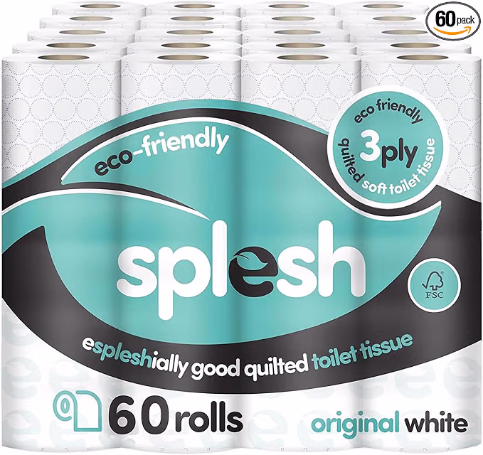 Splesh by Cusheen 3-ply Toilet Roll - Unscented (60 Pack) Soft-AUTO WIN 13/09