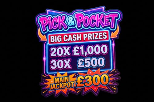 PICK & POCKET INSTANT WIN- 20X £1000 | 30X £500-MAIN JACKPOT £300 -AUTO WIN 29/09