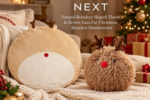 Next Natural Reindeer Shaped Throw & Brown Faux Fur Christmas Reindeer Handwarmer-AUTO WIN 14/10
