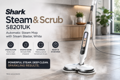 Steam & Scrub S8201UK Automatic Steam Mop with Steam Blaster, White AUTO-WIN 03/08