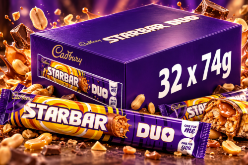 Cadbury Starbar Duo Chocolate Bars, 74 g (Pack of 32) | Chocolate, Peanut & Caramel Duo Bars AUTO-WIN 03/10