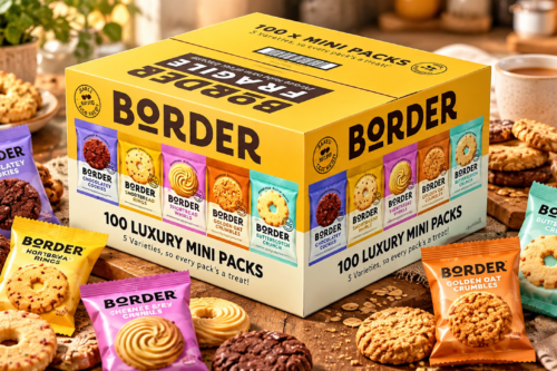 BORDER BISCUITS LUXURY ASSORTED BISCUIT SELECTION 100 MINI PACKS WITH 5 VARIETIES 1 BOX (100 PACKS PER BOX)-AUTO WIN 03/10