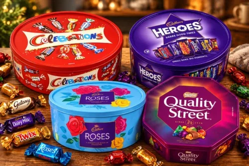 4X CHOCOLATE TUBS ASSORTED PACK 1 EACH OF CELEBRATIONS , HEROS , ROSES , QUALITY STREET – AUTO WIN 28/09