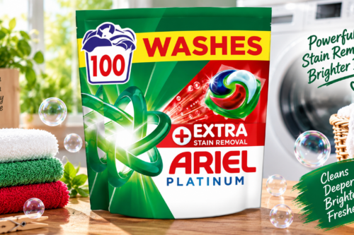 Ariel Platinum PODS®, Washing Liquid Laundry Detergent Capsules 100 Washes, +Extra Stain Removal, Remove Even 7-Day Dried-in Stains AUTO-WIN 10/09