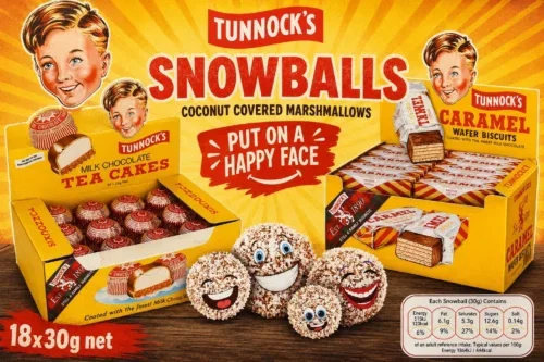 TUNNOCKS 36 TEA CAKES 48 CARAMEL WAFER BISCUITS & 18 SNOWBALLS AUTO-WIN 14/10