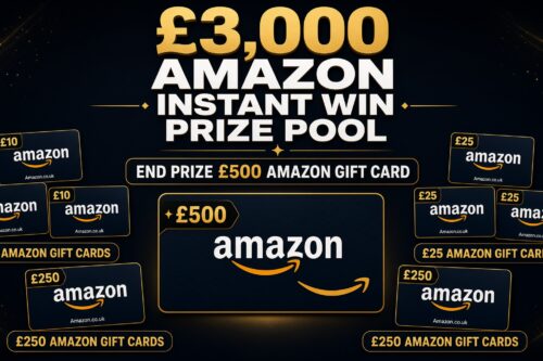 £3,000 AMAZON INSTANT WIN PRIZE POOL- END PRIZE £500 AMAZON GIFT CARD-AUTO WIN 14/10