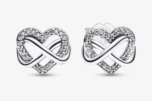 PANDORA SPARKLING INFINITY HEART STUD EARRINGS STERLING SILVER-AUTO WIN 13/10