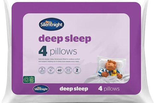SILENTNIGHT DEEP SLEEP PILLOWS 4 PACK – MEDIUM SUPPORT BED PILLOWS FOR SIDE, FRONT, STOMACH AND BACK SLEEPERS COMFORTABLE – MACHINE WASHABLE AND HYPOALLERGENIC – PACK OF 4, WHITE- AUTO-WIN 31/10