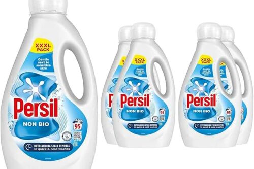 Persil XXXL Washing Liquid Detergent Outstanding Stain Removal Quick and Cold Wash Tough on Stains Gentle Next to Sensitive Skin 95 Washes, 2.565 Litre (Pack of 5, Non Bio)-AUTO WIN 10/10