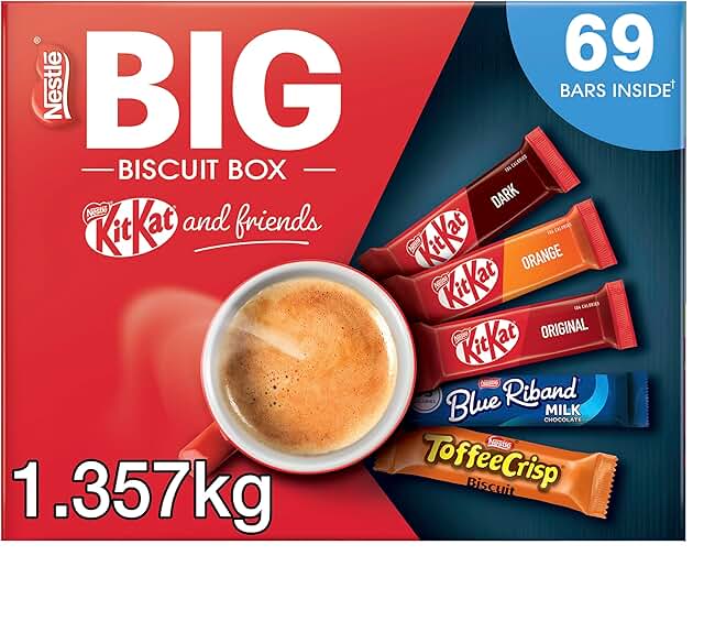 Nestlé Kitkat and Friends Big Biscuit Box | 69 x Chocolate Biscuit Bars – KitKat, Blue Riband, Toffee Crisp | Bulk Chocolate Box 1.357kg AUTO-WIN 31/10