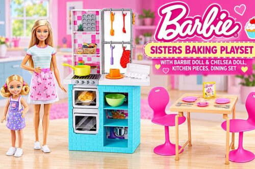 Barbie Sisters Baking Playset with Barbie Doll & Chelsea Doll, Kitchen Pieces, Dining Set - AUTO WIN 04/11