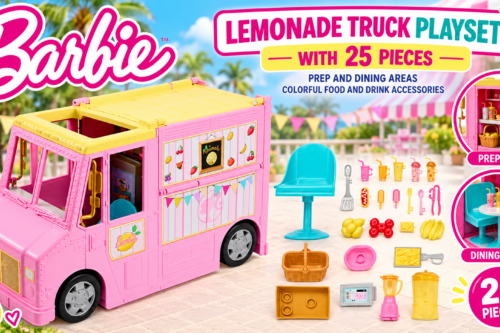 Barbie Sets, Lemonade Truck Playset with 25 Pieces, Prep and Dining Areas, Colorful Food and Drink Accessories-AUTO WIN 18/10