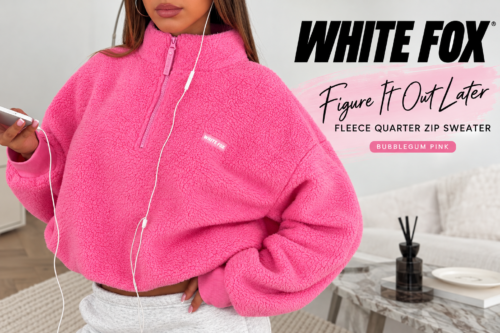 White Fox Figure It Out Later Fleece Quarter Zip Sweater Bubblegum Pink-AUTO WIN 19/10