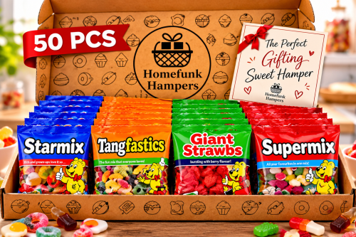 Mini Bags 50 Pack Sweets Gift Box Selection | Box Birthday Present Gift | 50 Mini Bag Gift Set – Includes Starmix, Supermix, Giant Strawbs & Tangfastics Homefunk Hampers AUTO-WIN 23/10