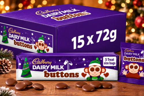 CADBURY CHRISTMAS CHOCOLATE BUTTONS TUBE 72G (BOX OF 15) AUTO-WIN 19/10