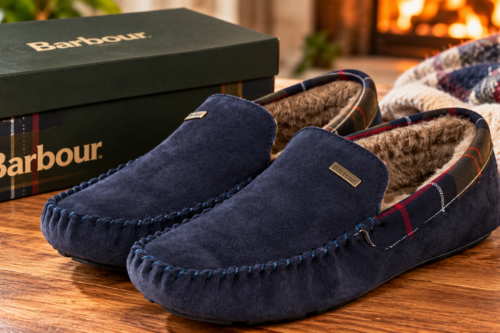 Barbour Monty Suede Slippers, Navy AUTO-WIN 21/10