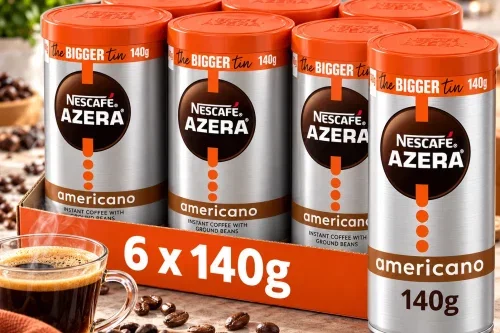 NESCAFÉ AZERA AMERICANO INSTANT COFFEE 140G TIN | MULTIPACK OF 6 | INSTANT AND FINELY GROUND BLEND; ARABICA AND ROBUSTA BEANS; FRUITY AROMA AUTO-WIN 31/11