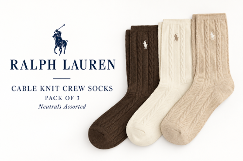 Ralph Lauren Cable Knit Crew Socks, Pack of 3, Neutrals -AUTO WIN 29/10