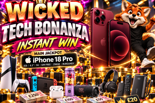 WICKED TECH BONANZA INSTANT WIN- MAIN JACKPOT Apple iPhone 18 Pro, iOS, 6.3", 5G, SIM Free, 256GB, Burgundy-AUTO WIN