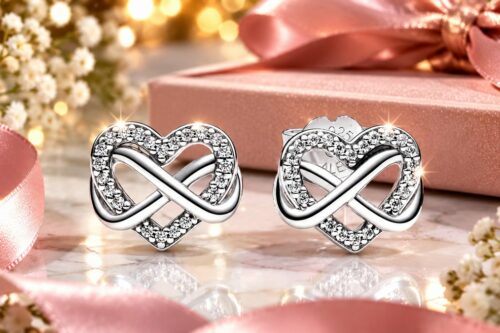 PANDORA SPARKLING INFINITY HEART STUD EARRINGS STERLING SILVER-AUTO WIN 13/10