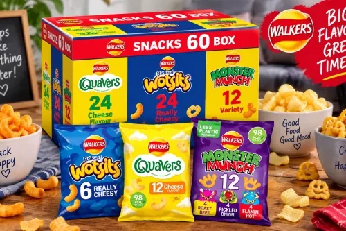 WALKERS CRISPS VARIETY SNACK MULTIPACK BOX, QUAVERS, WOTSITS, MONSTER MUNCH VARIETY, 60 PACK AUTO-WIN 31/10